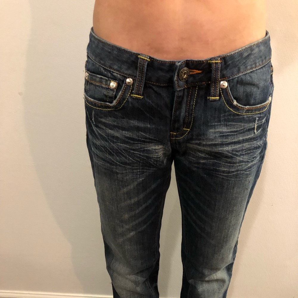 SHORTENED CHRISTIAN AUDIGIER BOOT CUT SKULLY JEANS